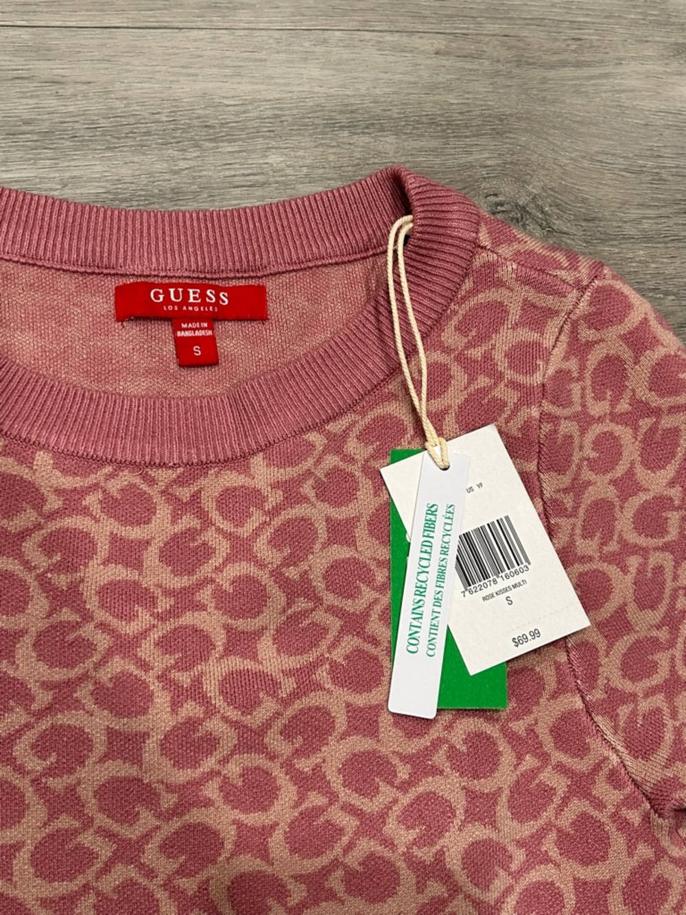 GUESS Pink Patterned Rib-Trim Knit Mini Dress - Picture 2 of 3